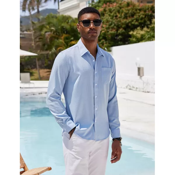 COOFANDY Men's Casual Button Down Shirt Long Sleeve Linen Chambray Shirt