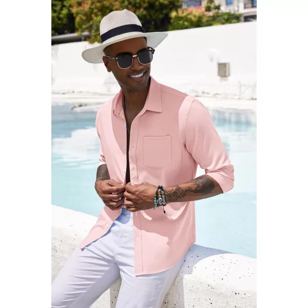 COOFANDY Men's Casual Button Down Shirt Long Sleeve Linen Chambray Shirt