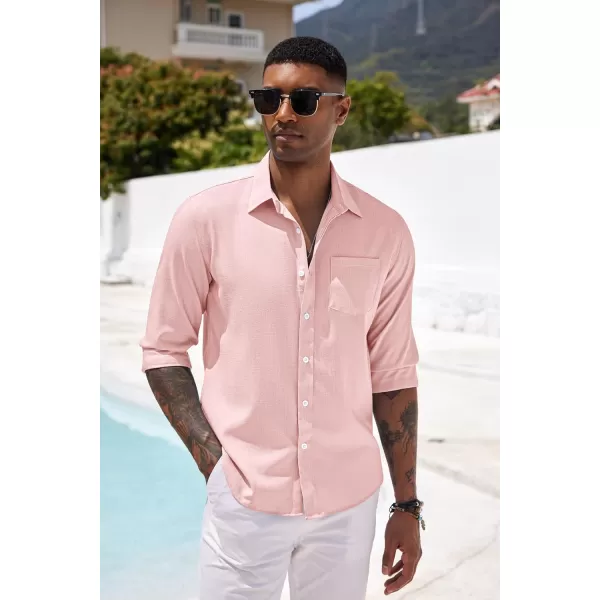 COOFANDY Men's Casual Button Down Shirt Long Sleeve Linen Chambray Shirt