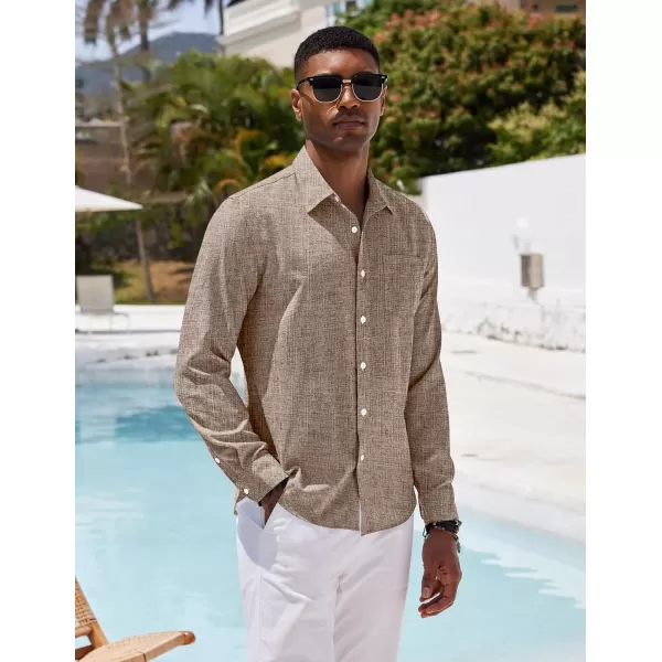 COOFANDY Men's Casual Button Down Shirt Long Sleeve Linen Chambray Shirt