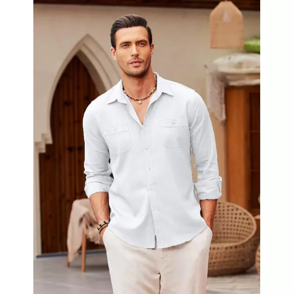COOFANDY Men's Casual Button Down Shirt Long Sleeve Linen Chambray Shirt