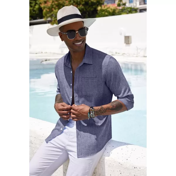 COOFANDY Men's Casual Button Down Shirt Long Sleeve Linen Chambray Shirt