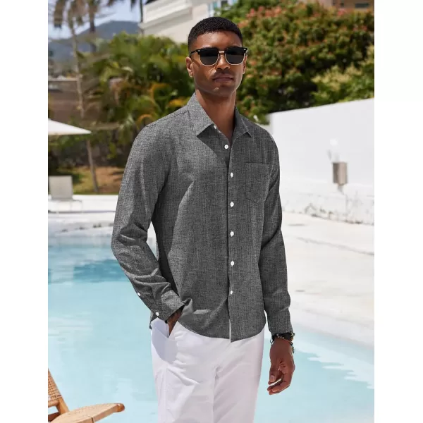 COOFANDY Men's Casual Button Down Shirt Long Sleeve Linen Chambray Shirt