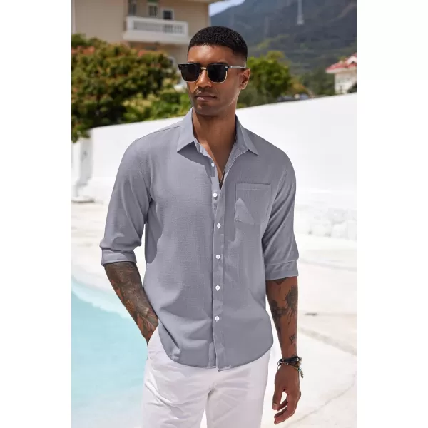 COOFANDY Men's Casual Button Down Shirt Long Sleeve Linen Chambray Shirt