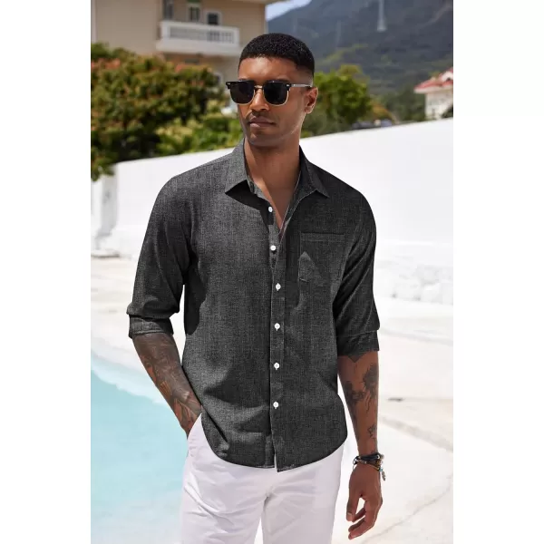 COOFANDY Men's Casual Button Down Shirt Long Sleeve Linen Chambray Shirt