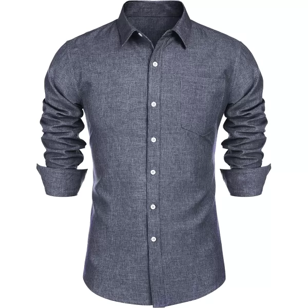 COOFANDY Men's Casual Button Down Shirt Long Sleeve Linen Chambray Shirt
