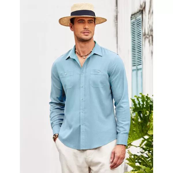 COOFANDY Men's Casual Button Down Shirt Long Sleeve Linen Chambray Shirt