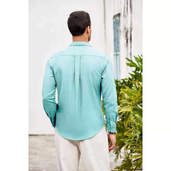 COOFANDY Men's Casual Button Down Shirt Long Sleeve Linen Chambray Shirt