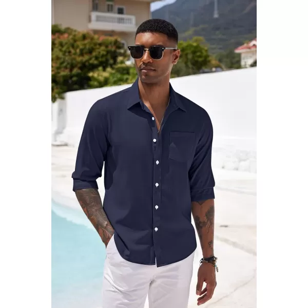 COOFANDY Men's Casual Button Down Shirt Long Sleeve Linen Chambray Shirt