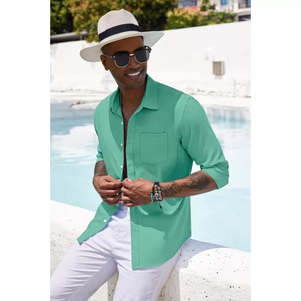 COOFANDY Men's Casual Button Down Shirt Long Sleeve Linen Chambray Shirt
