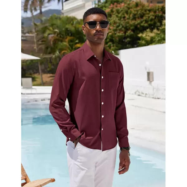 COOFANDY Men's Casual Button Down Shirt Long Sleeve Linen Chambray Shirt