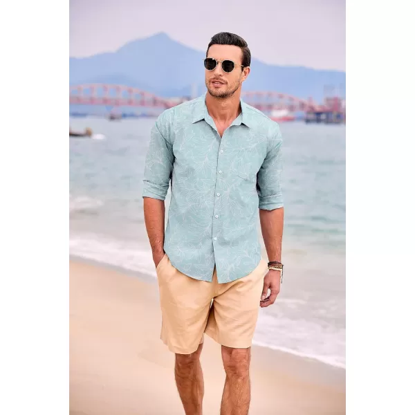 COOFANDY Men's Casual Button Down Shirt Long Sleeve Linen Chambray Shirt