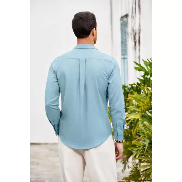 COOFANDY Men's Casual Button Down Shirt Long Sleeve Linen Chambray Shirt