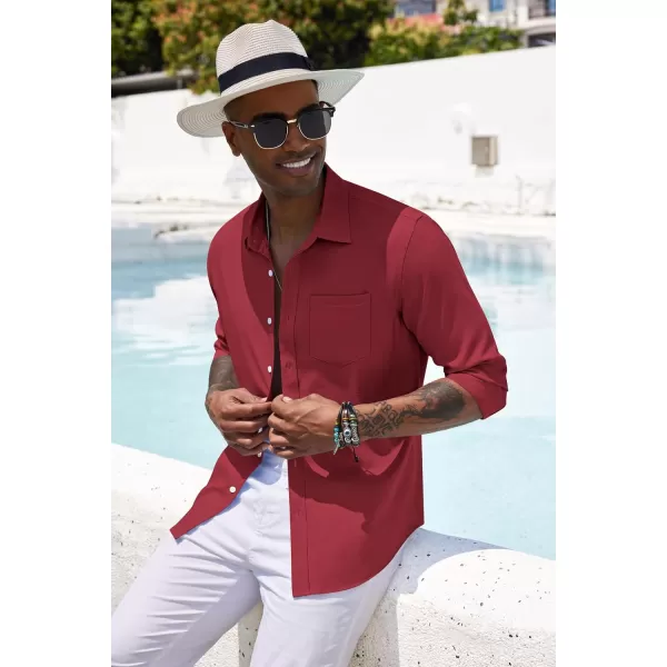 COOFANDY Men's Casual Button Down Shirt Long Sleeve Linen Chambray Shirt