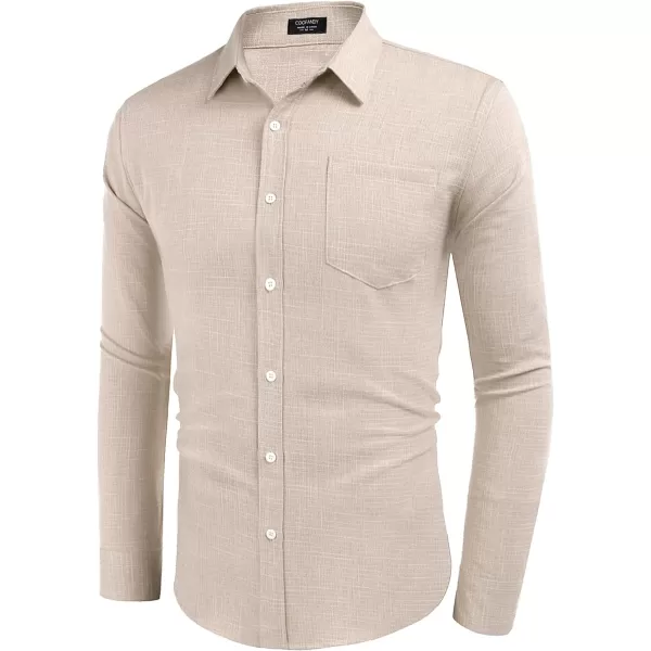 COOFANDY Men's Casual Button Down Shirt Long Sleeve Linen Chambray Shirt