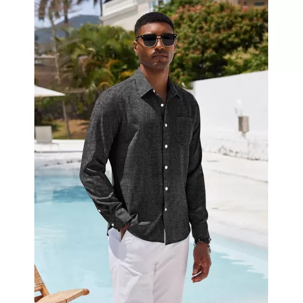 COOFANDY Men's Casual Button Down Shirt Long Sleeve Linen Chambray Shirt