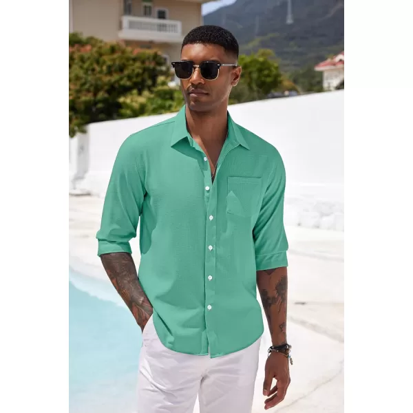 COOFANDY Men's Casual Button Down Shirt Long Sleeve Linen Chambray Shirt