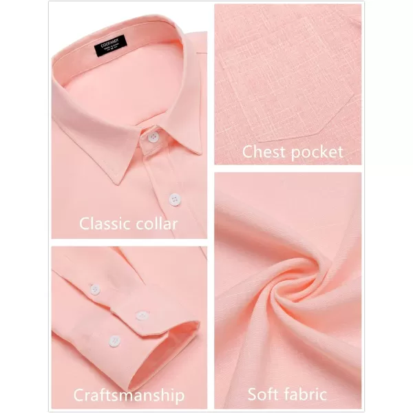 COOFANDY Men's Casual Button Down Shirt Long Sleeve Linen Chambray Shirt