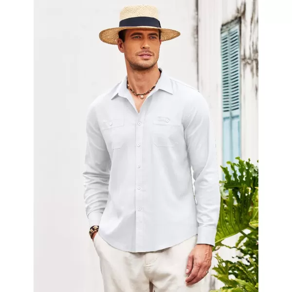 COOFANDY Men's Casual Button Down Shirt Long Sleeve Linen Chambray Shirt