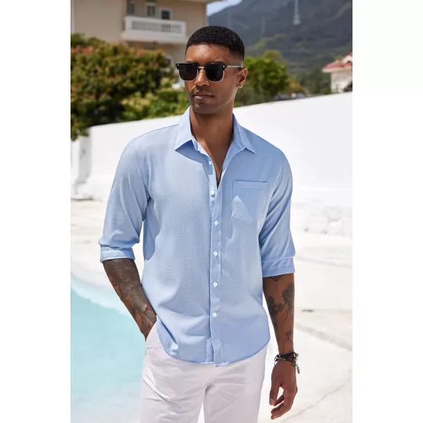 COOFANDY Men's Casual Button Down Shirt Long Sleeve Linen Chambray Shirt
