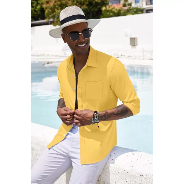 COOFANDY Men's Casual Button Down Shirt Long Sleeve Linen Chambray Shirt