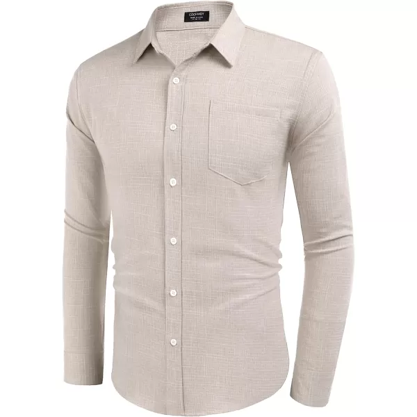 COOFANDY Men's Casual Button Down Shirt Long Sleeve Linen Chambray Shirt