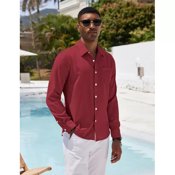 COOFANDY Men's Casual Button Down Shirt Long Sleeve Linen Chambray Shirt