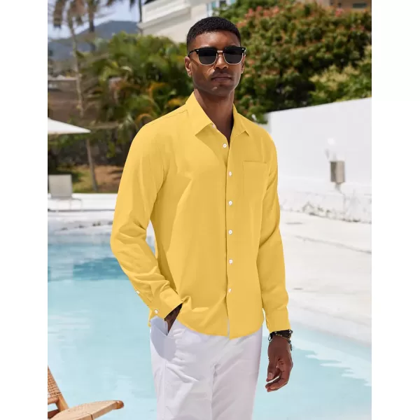 COOFANDY Men's Casual Button Down Shirt Long Sleeve Linen Chambray Shirt