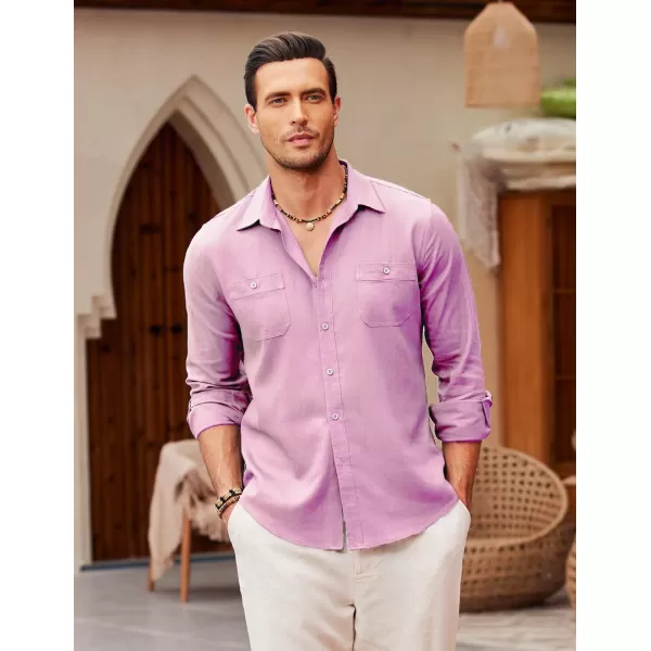 COOFANDY Men's Casual Button Down Shirt Long Sleeve Linen Chambray Shirt