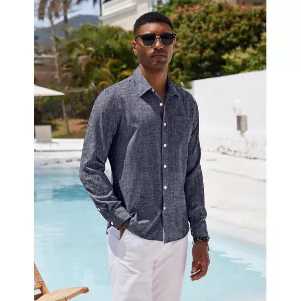 COOFANDY Men's Casual Button Down Shirt Long Sleeve Linen Chambray Shirt