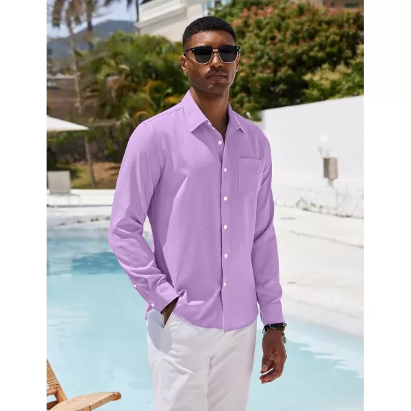 COOFANDY Men's Casual Button Down Shirt Long Sleeve Linen Chambray Shirt