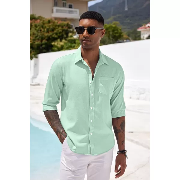 COOFANDY Men's Casual Button Down Shirt Long Sleeve Linen Chambray Shirt