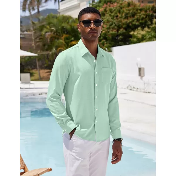 COOFANDY Men's Casual Button Down Shirt Long Sleeve Linen Chambray Shirt