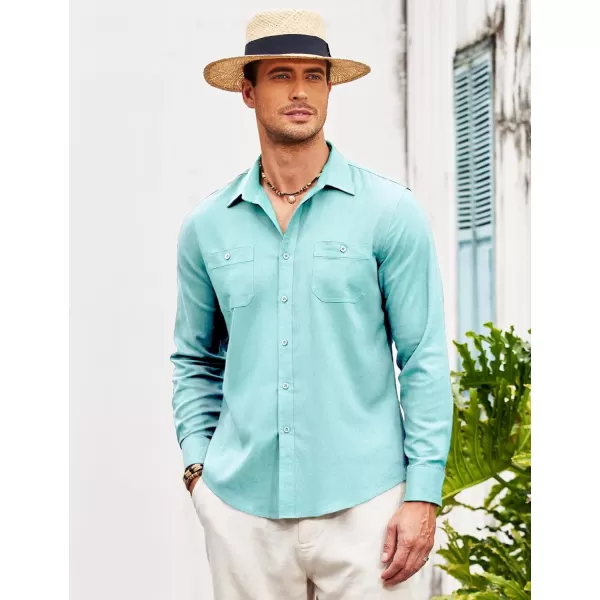 COOFANDY Men's Casual Button Down Shirt Long Sleeve Linen Chambray Shirt