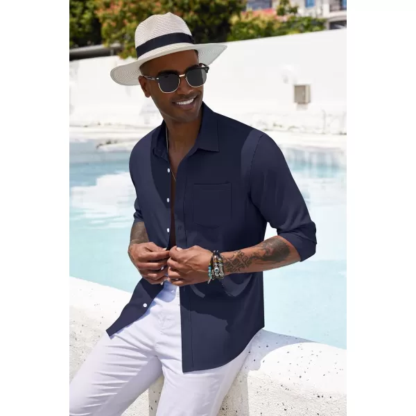 COOFANDY Men's Casual Button Down Shirt Long Sleeve Linen Chambray Shirt