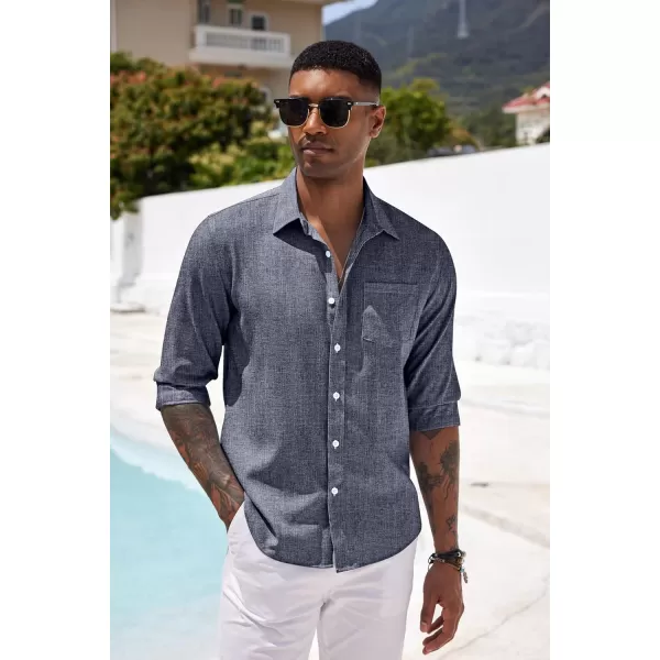 COOFANDY Men's Casual Button Down Shirt Long Sleeve Linen Chambray Shirt