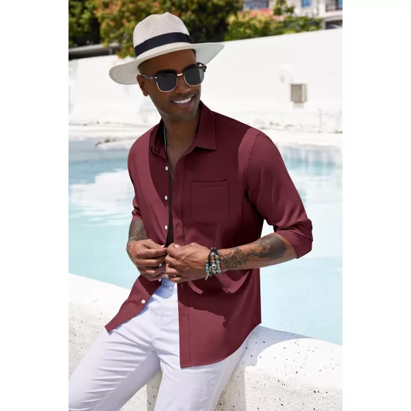 COOFANDY Men's Casual Button Down Shirt Long Sleeve Linen Chambray Shirt