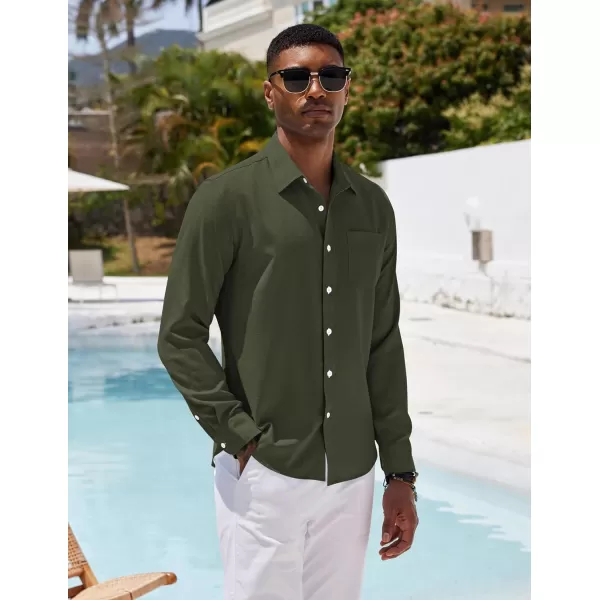 COOFANDY Men's Casual Button Down Shirt Long Sleeve Linen Chambray Shirt