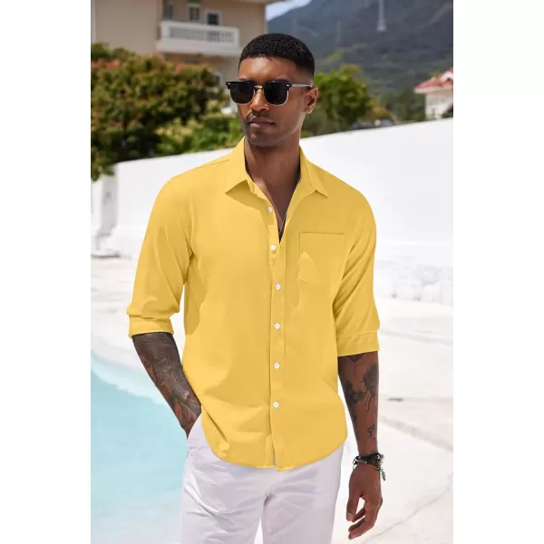 COOFANDY Men's Casual Button Down Shirt Long Sleeve Linen Chambray Shirt