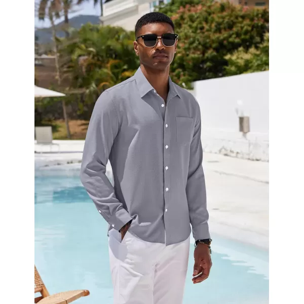 COOFANDY Men's Casual Button Down Shirt Long Sleeve Linen Chambray Shirt