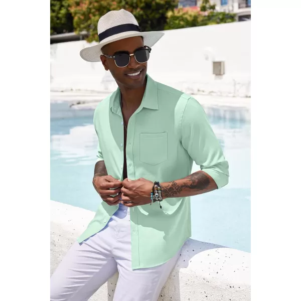 COOFANDY Men's Casual Button Down Shirt Long Sleeve Linen Chambray Shirt