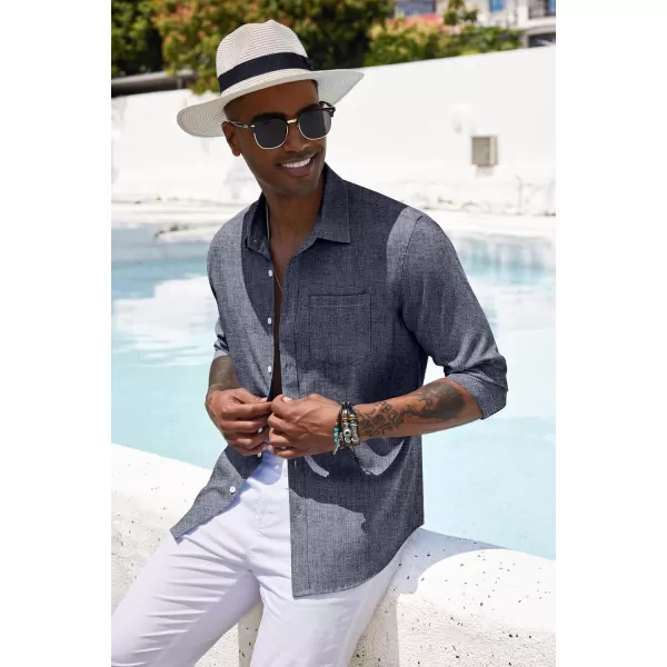 COOFANDY Men's Casual Button Down Shirt Long Sleeve Linen Chambray Shirt