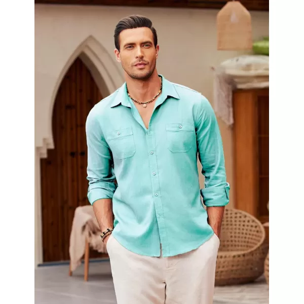 COOFANDY Men's Casual Button Down Shirt Long Sleeve Linen Chambray Shirt