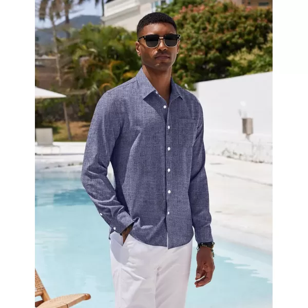 COOFANDY Men's Casual Button Down Shirt Long Sleeve Linen Chambray Shirt