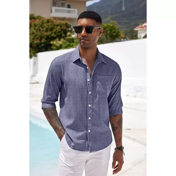 COOFANDY Men's Casual Button Down Shirt Long Sleeve Linen Chambray Shirt