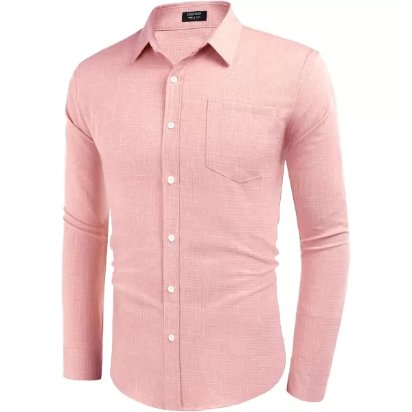 COOFANDY Men's Casual Button Down Shirt Long Sleeve Linen Chambray Shirt