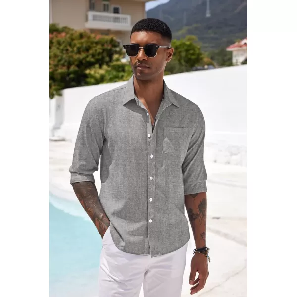 COOFANDY Men's Casual Button Down Shirt Long Sleeve Linen Chambray Shirt