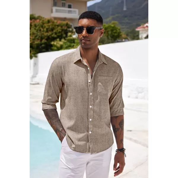 COOFANDY Men's Casual Button Down Shirt Long Sleeve Linen Chambray Shirt