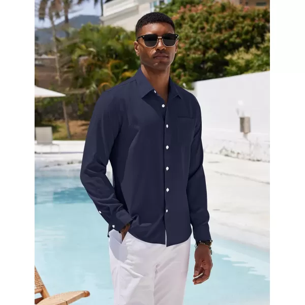 COOFANDY Men's Casual Button Down Shirt Long Sleeve Linen Chambray Shirt