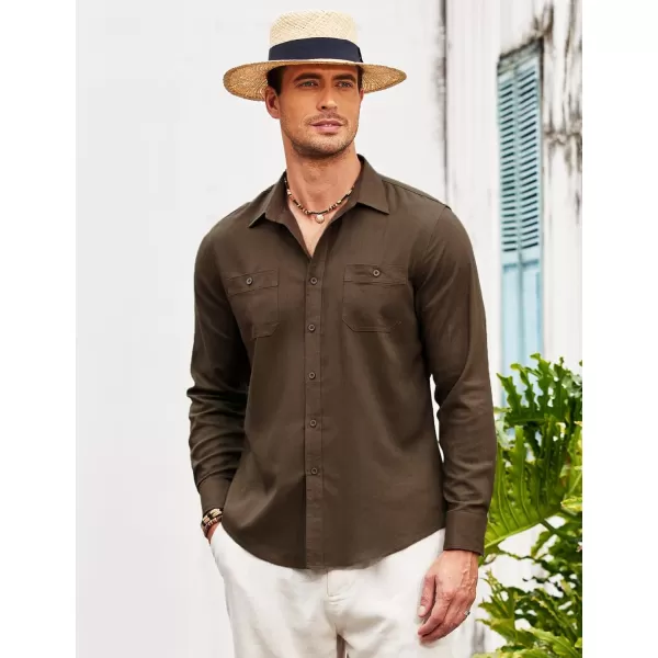COOFANDY Men's Casual Button Down Shirt Long Sleeve Linen Chambray Shirt
